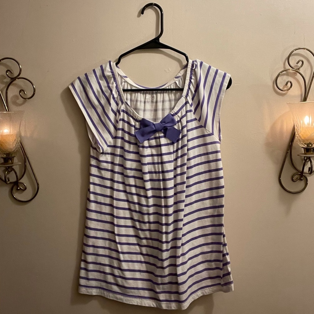 Purple and White blouse with bow